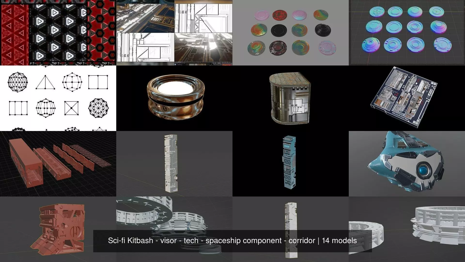 Sci-fi Kitbash - visor - tech - spaceship component - corridor 3D Model Collection_0