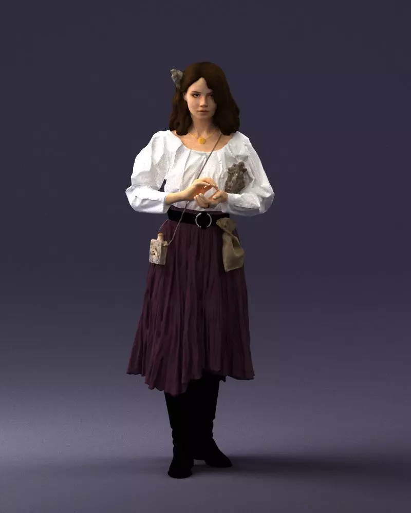 000325 Woman in White Blouse and Long Burgundy Skirt 1210 3D model