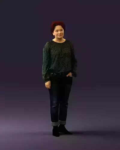 Woman in dots top jeans 0665