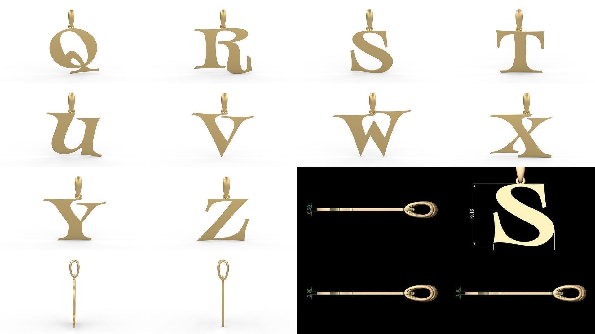 Initial Letters Pendant Alphabets Jester Extended 3D Model Collection_1