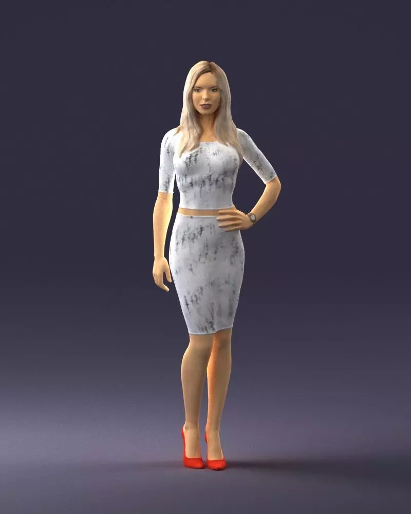 Slender blonde girl in top and skirt 2021 3D Print Ready 3D print model