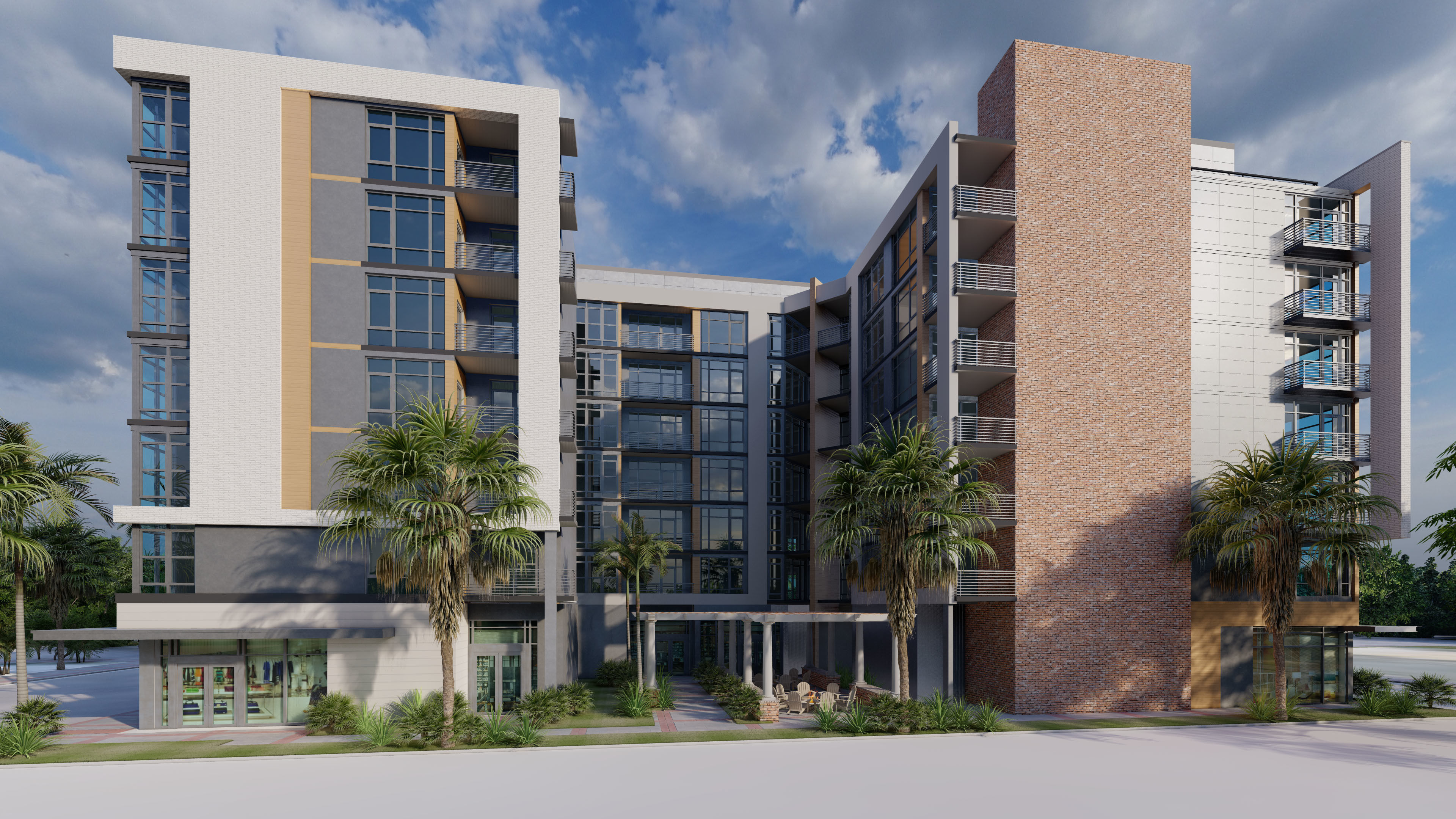 Mixed-use 6 stories multifamily over retail podium  3D model_2