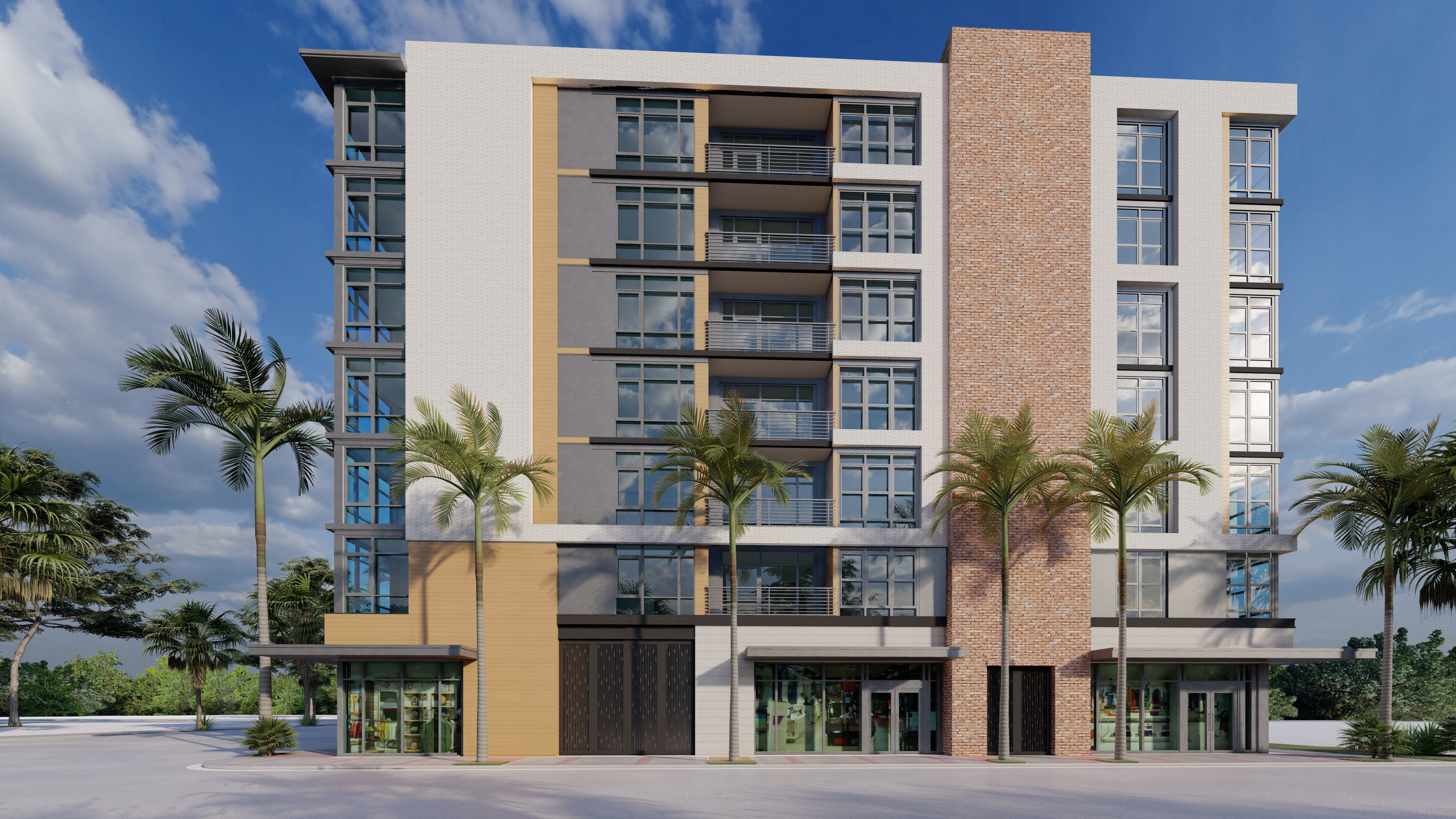Mixed-use 6 stories multifamily over retail podium  3D model_1