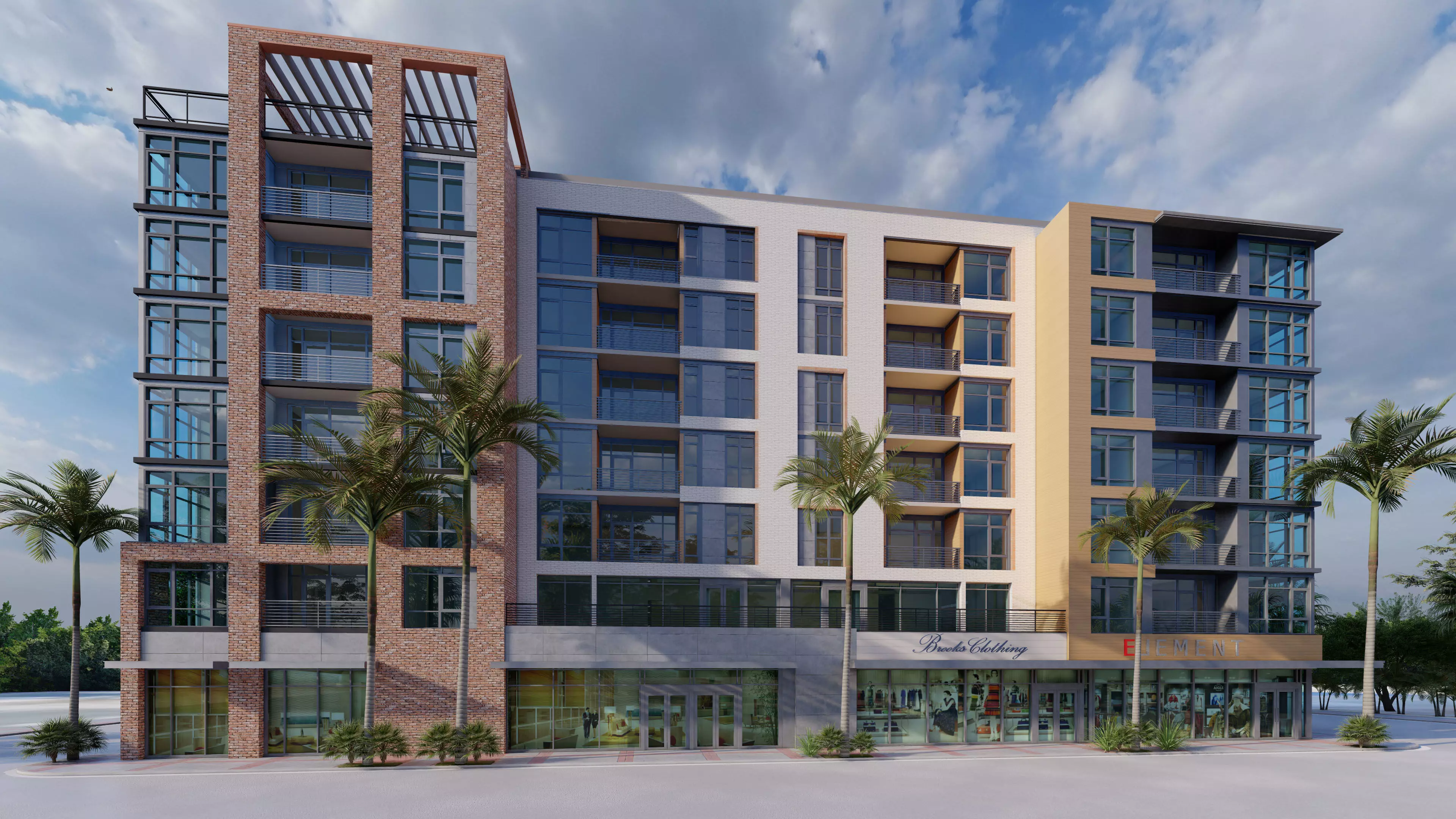 Mixed-use 6 stories multifamily over retail podium  3D model_0