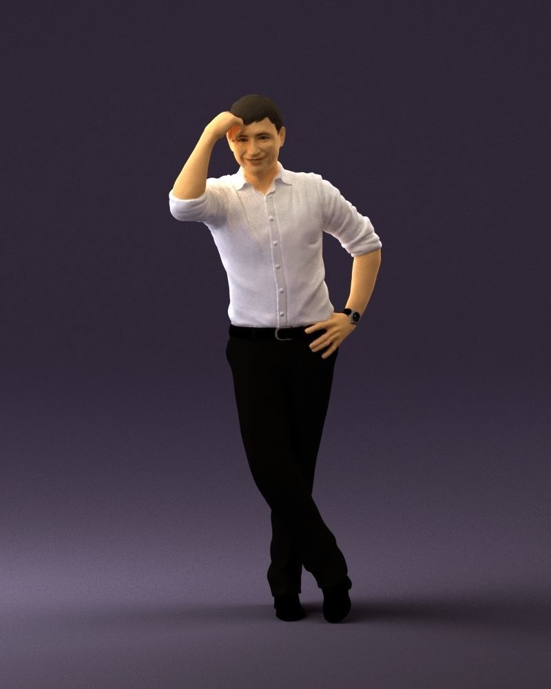 Man in white top smiling 0645 3D model_3