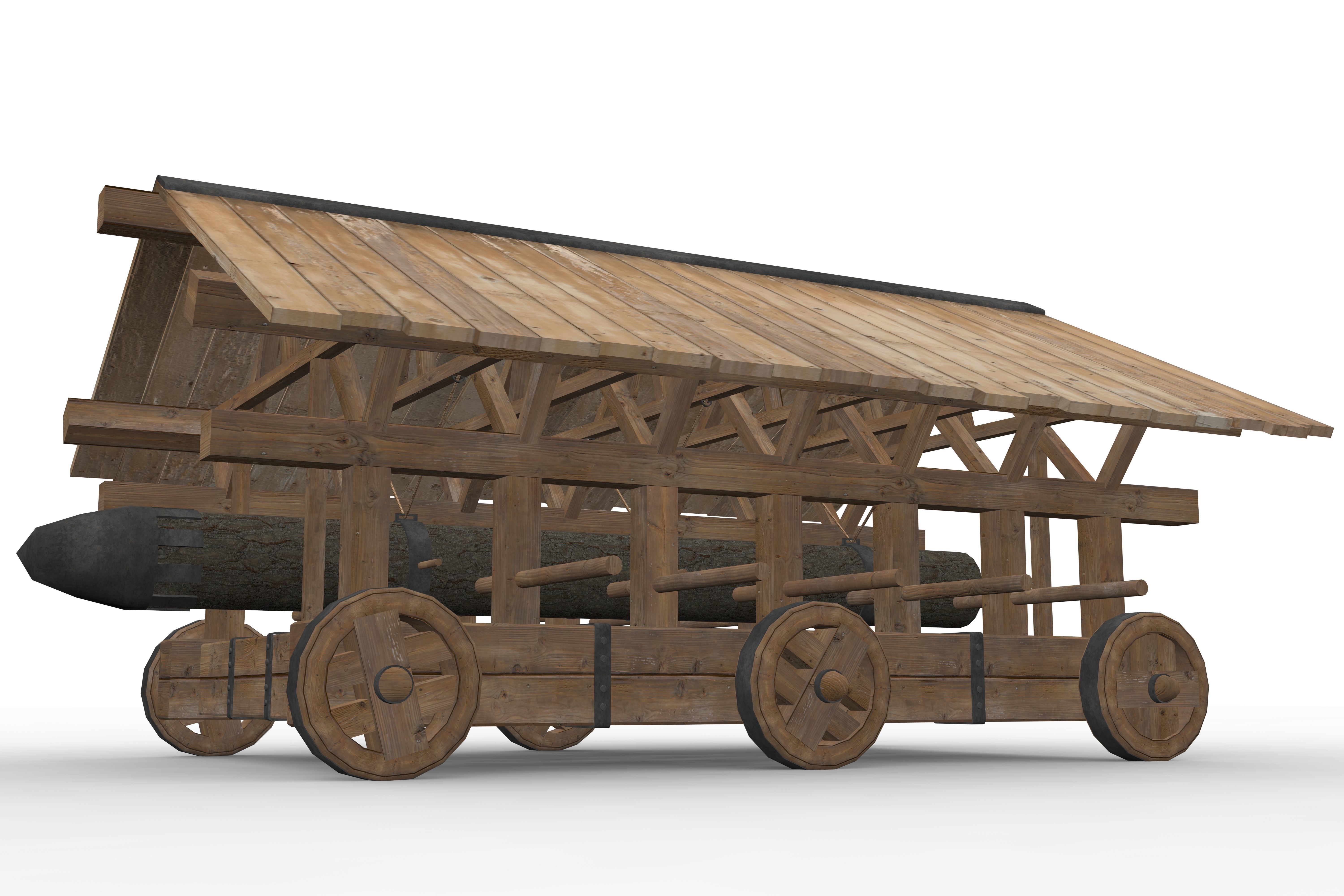 Medieval Battering Ram Low-poly 3D model_4