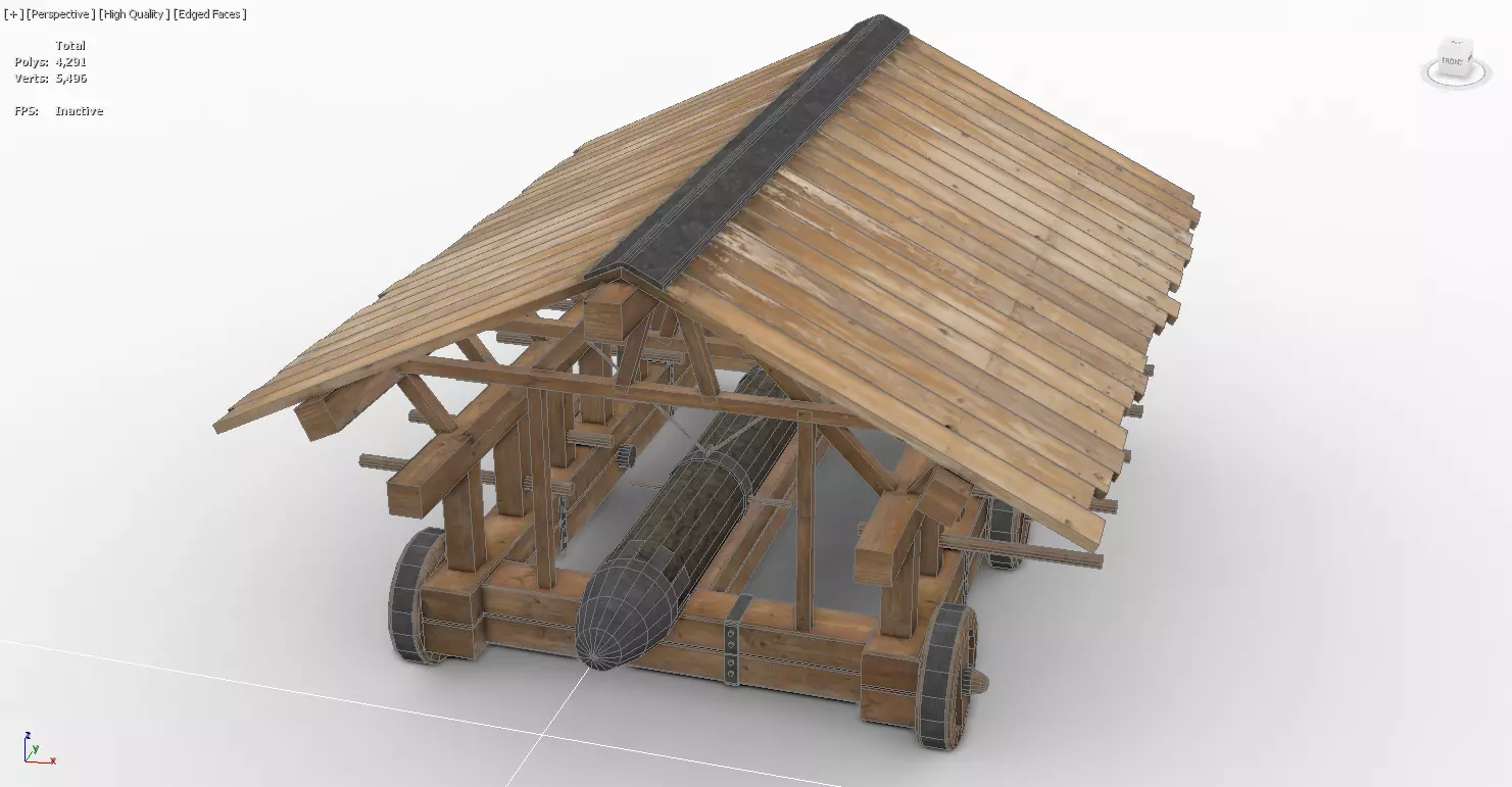 Medieval Battering Ram Low-poly 3D model_0