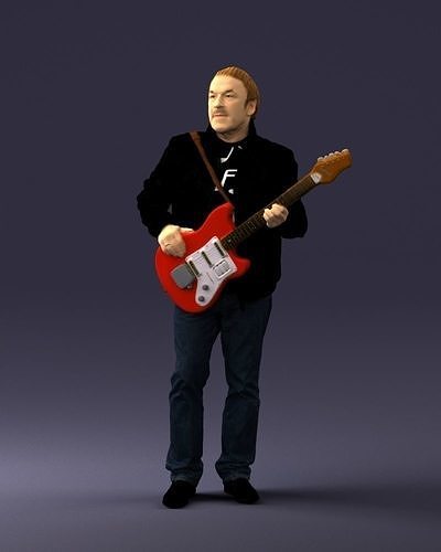 Man with electric guitar 0006 3D Print Ready 3D print model