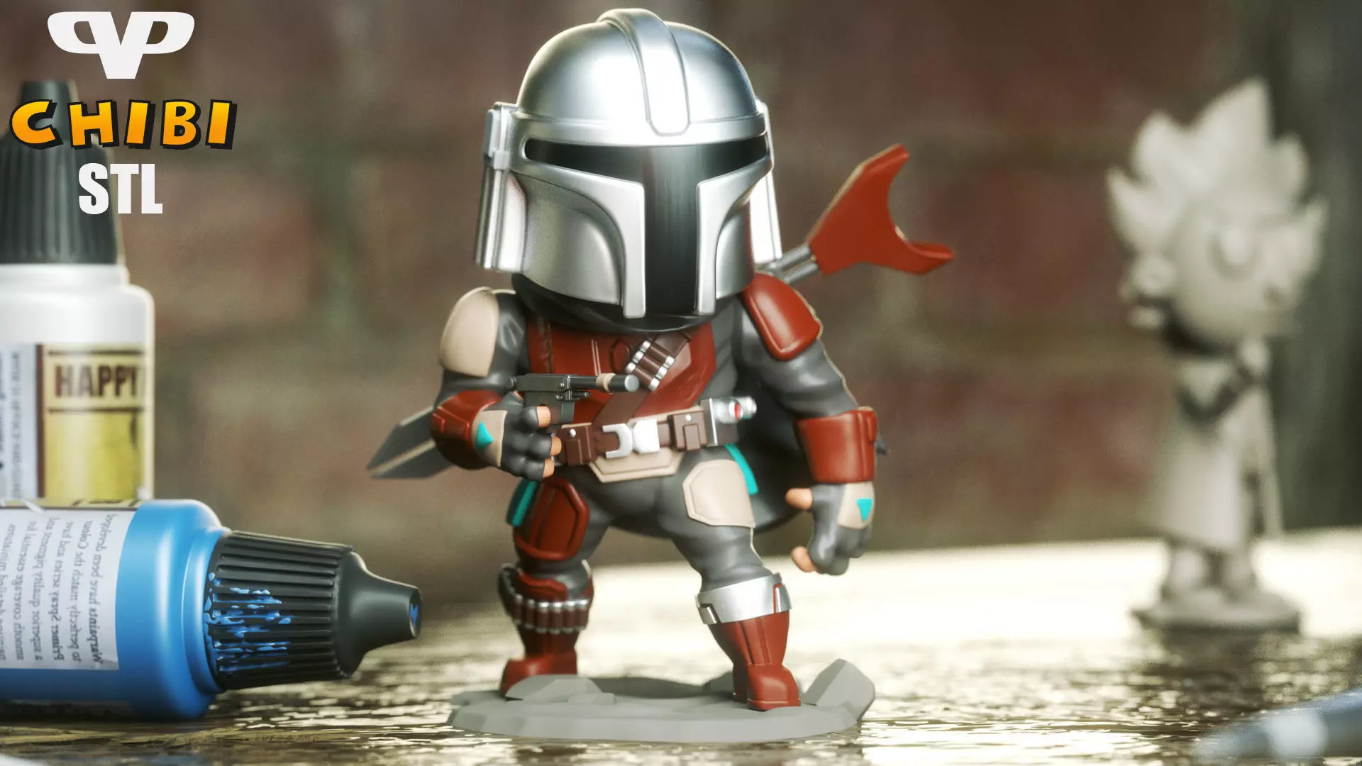 Mandalorian Chibi for 3D Printing STL ChibiSTL 3D print model_0