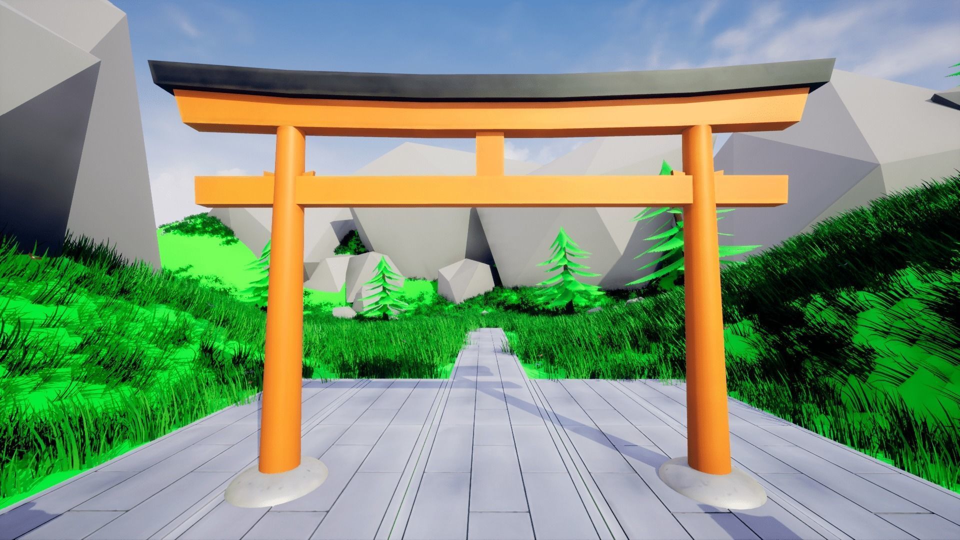 Japanese Torii Gate - Stylized Low-poly 3D model_7