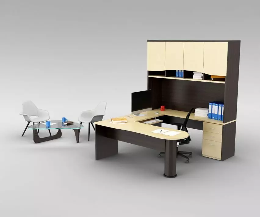 Office Set desk with chair and table 3D model_0