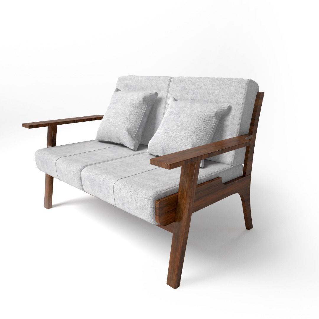 Wooden Sofa Free 3D model_1