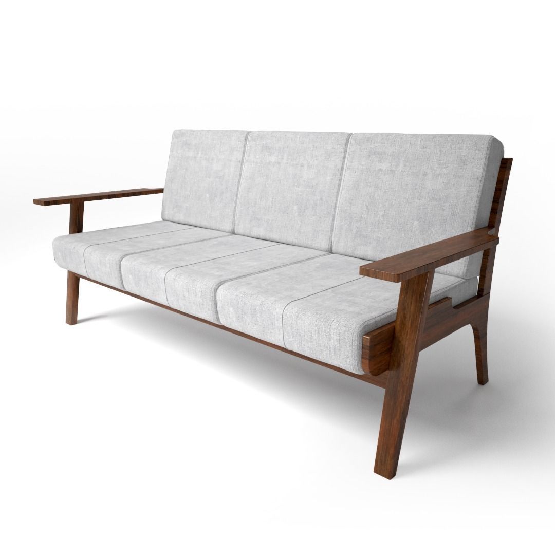 Wooden Sofa Free 3D model_3