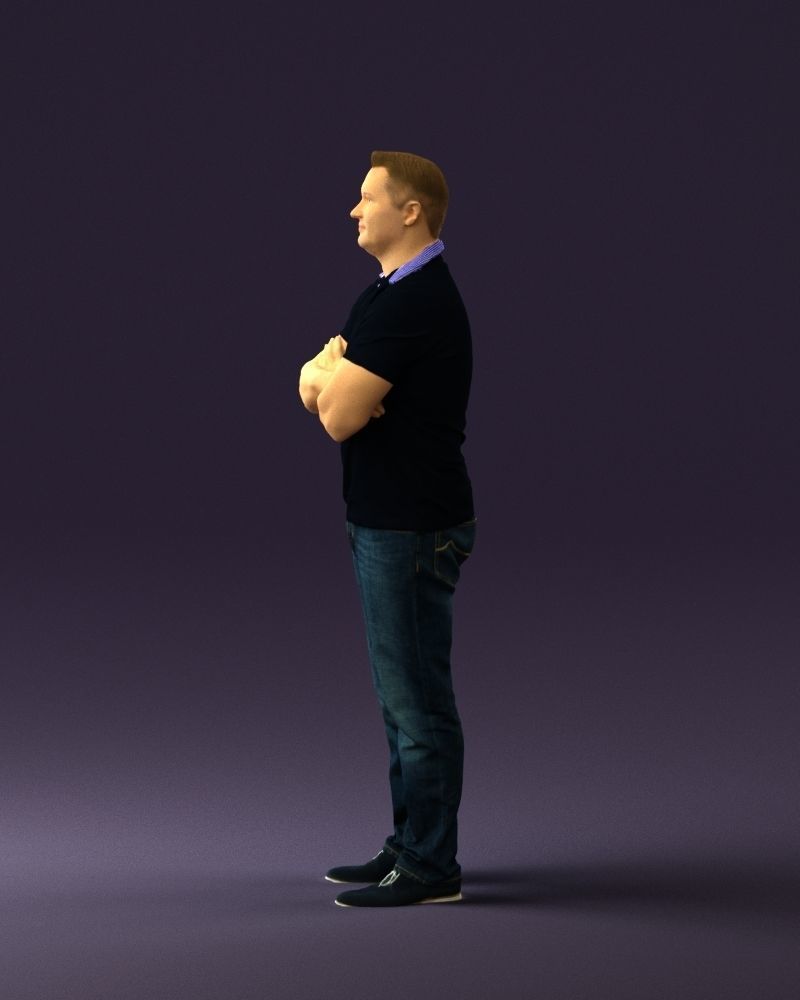 Man in dark blue polo cross hands 0817 3D model_24