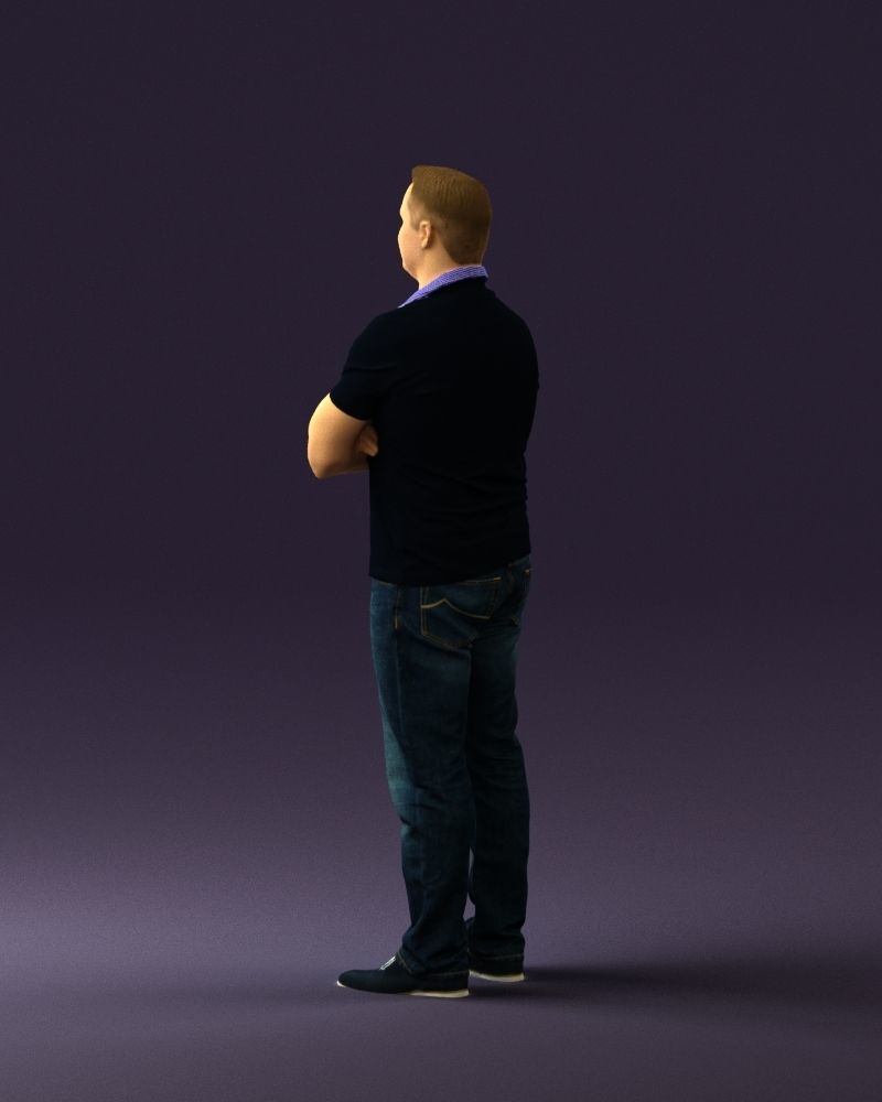 Man in dark blue polo cross hands 0817 3D model_21