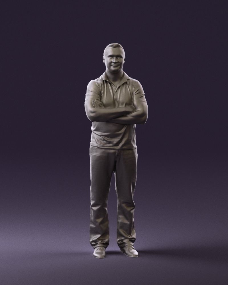 Man in dark blue polo cross hands 0817 3D model_1