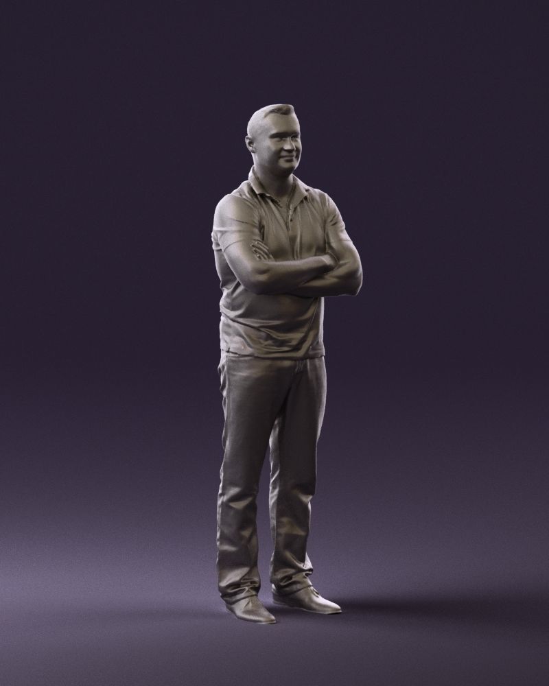 Man in dark blue polo cross hands 0817 3D model_7