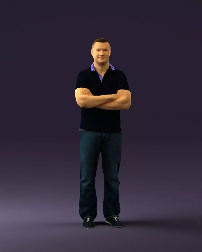 Man in dark blue polo cross hands 0817 3D model_0