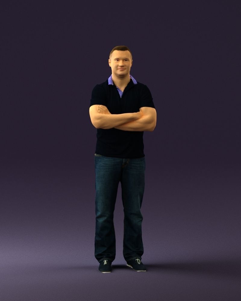 Man in dark blue polo cross hands 0817 3D model_36