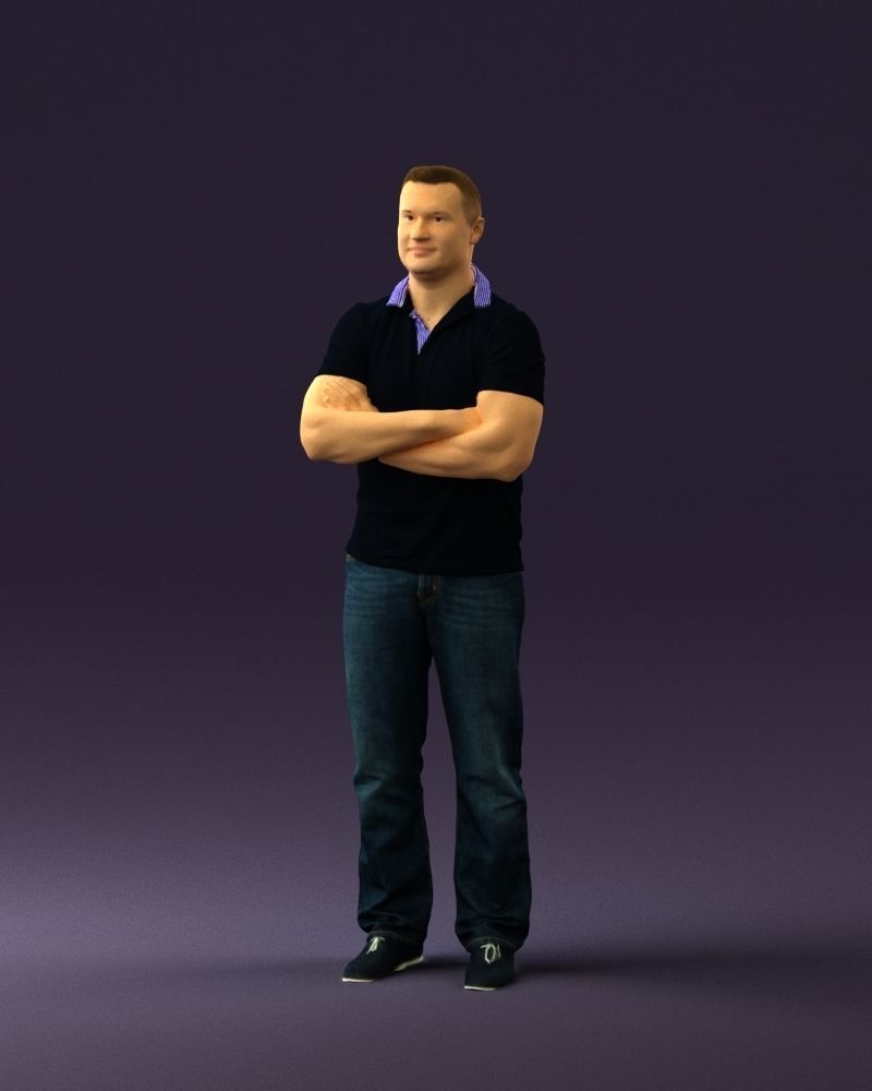 Man in dark blue polo cross hands 0817 3D model_30