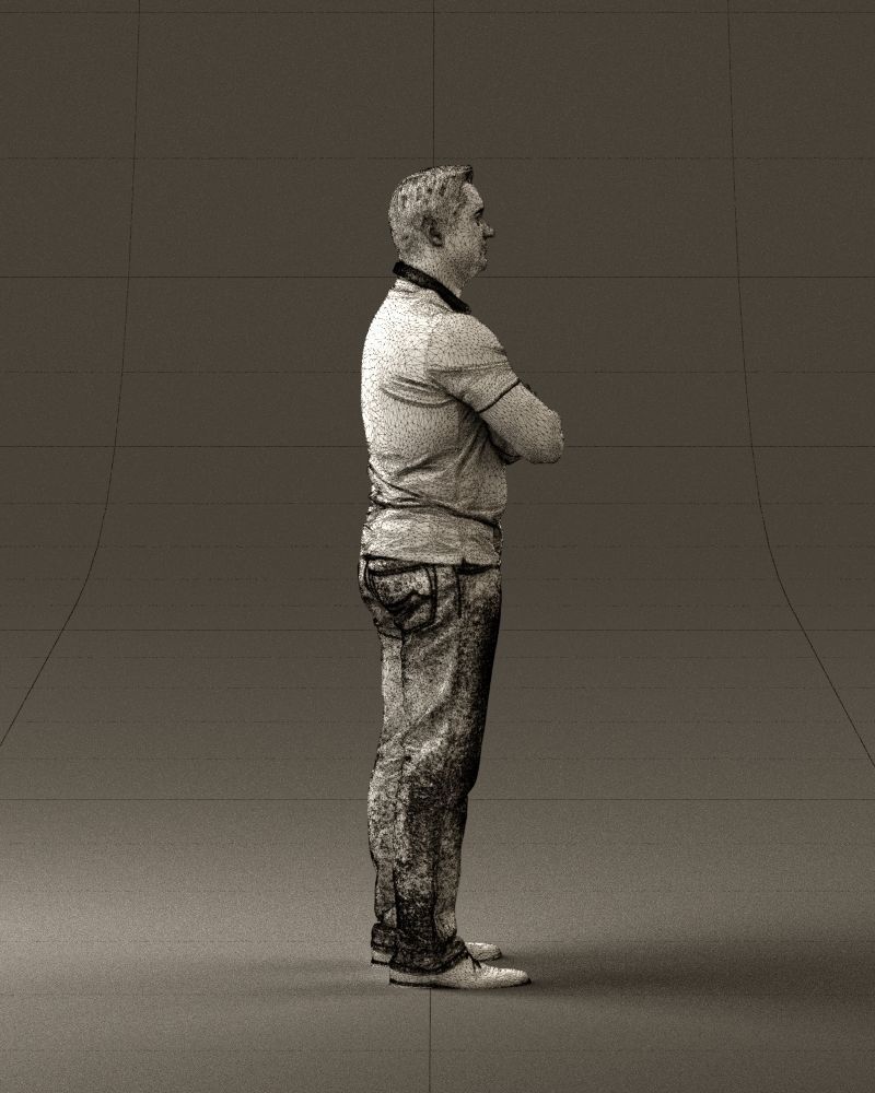 Man in dark blue polo cross hands 0817 3D model_14