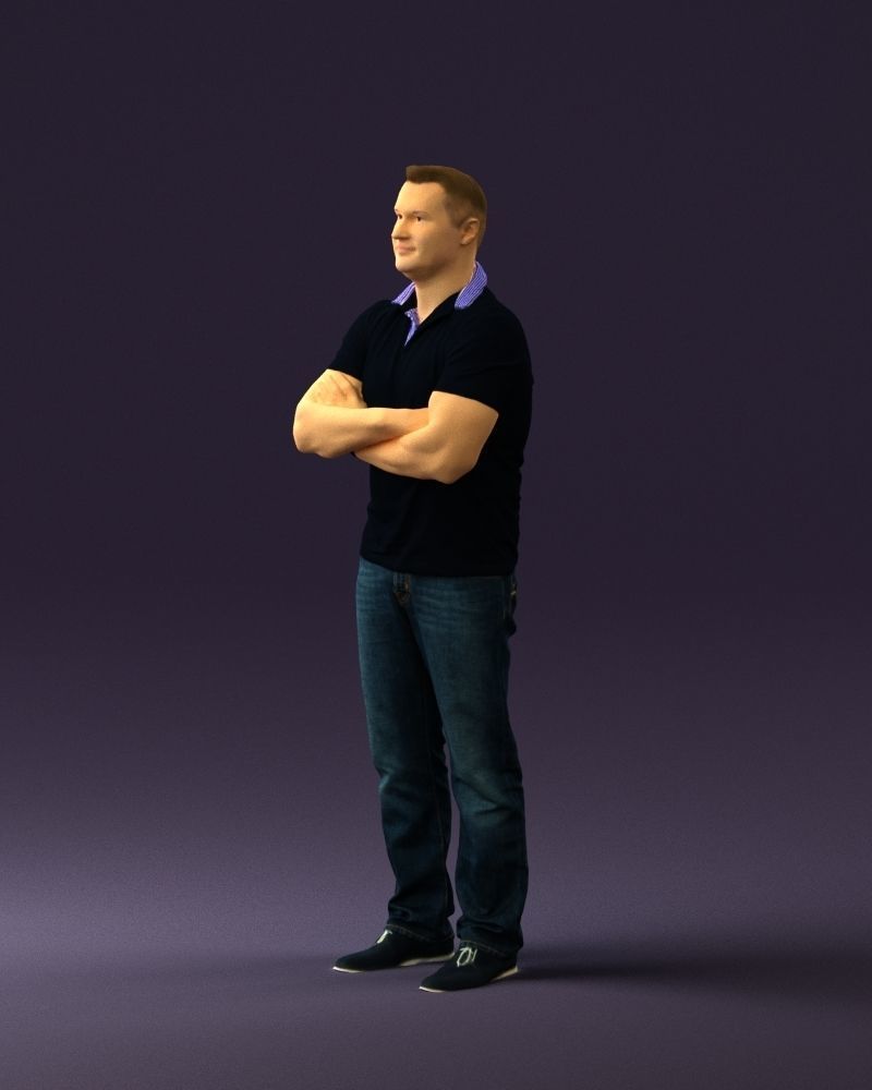 Man in dark blue polo cross hands 0817 3D model_27
