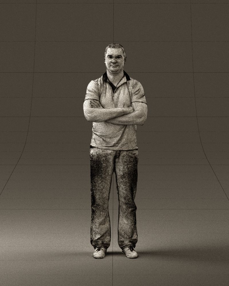Man in dark blue polo cross hands 0817 3D model_35