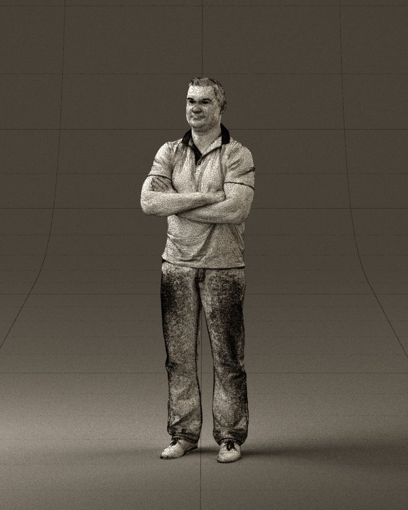Man in dark blue polo cross hands 0817 3D model_32