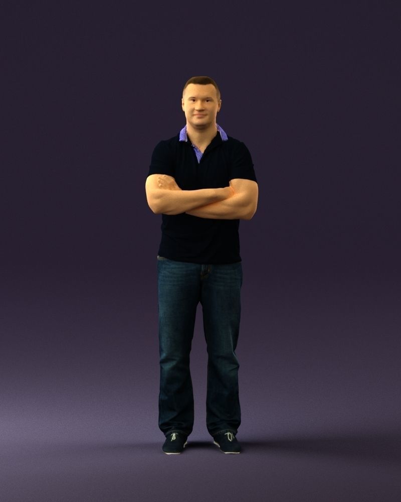 Man in dark blue polo cross hands 0817 3D model_33