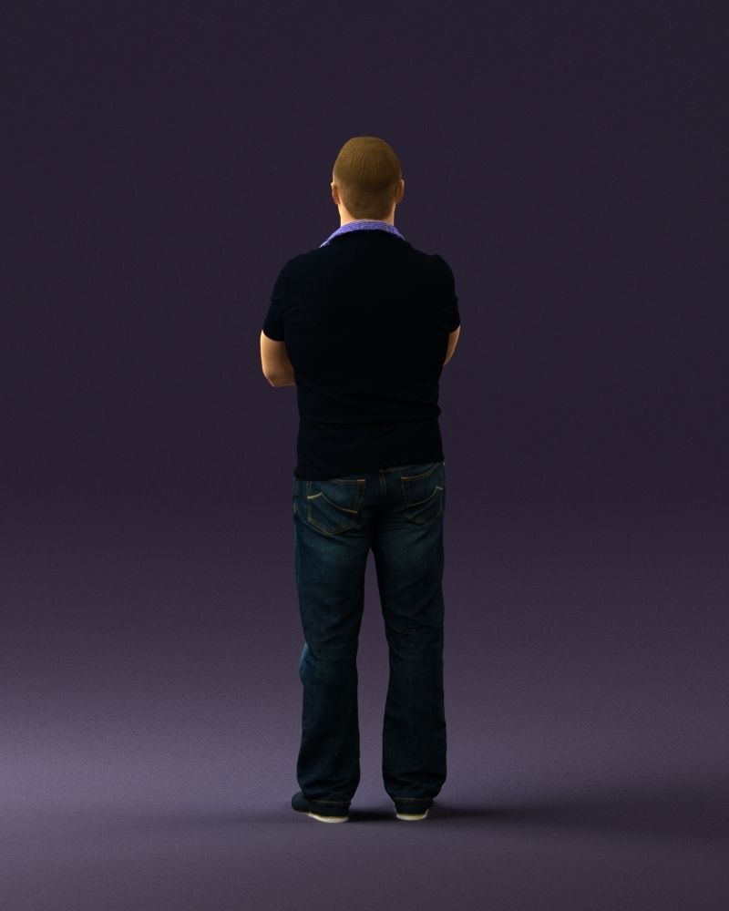 Man in dark blue polo cross hands 0817 3D model_18