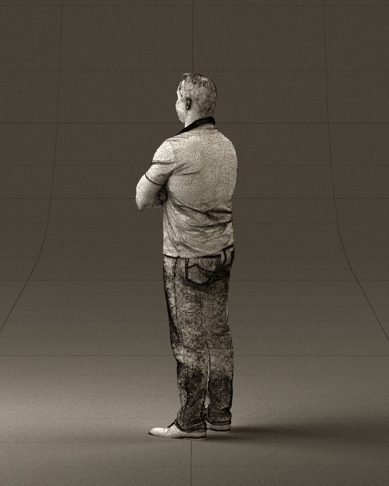 Man in dark blue polo cross hands 0817 3D model_23