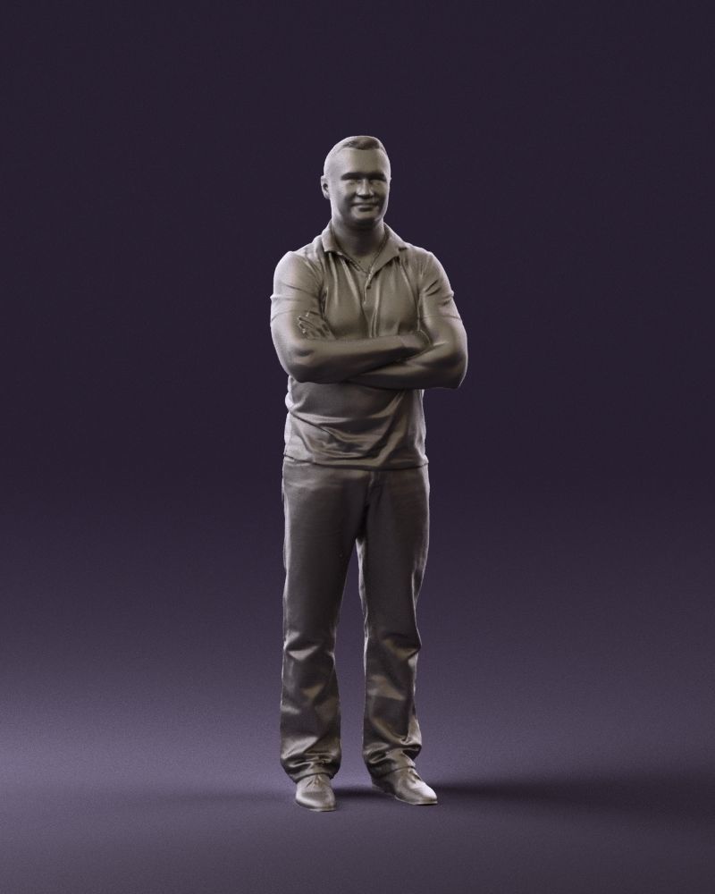 Man in dark blue polo cross hands 0817 3D model_4