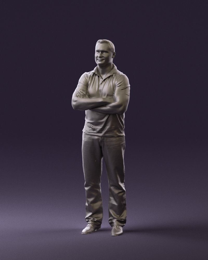 Man in dark blue polo cross hands 0817 3D model_31