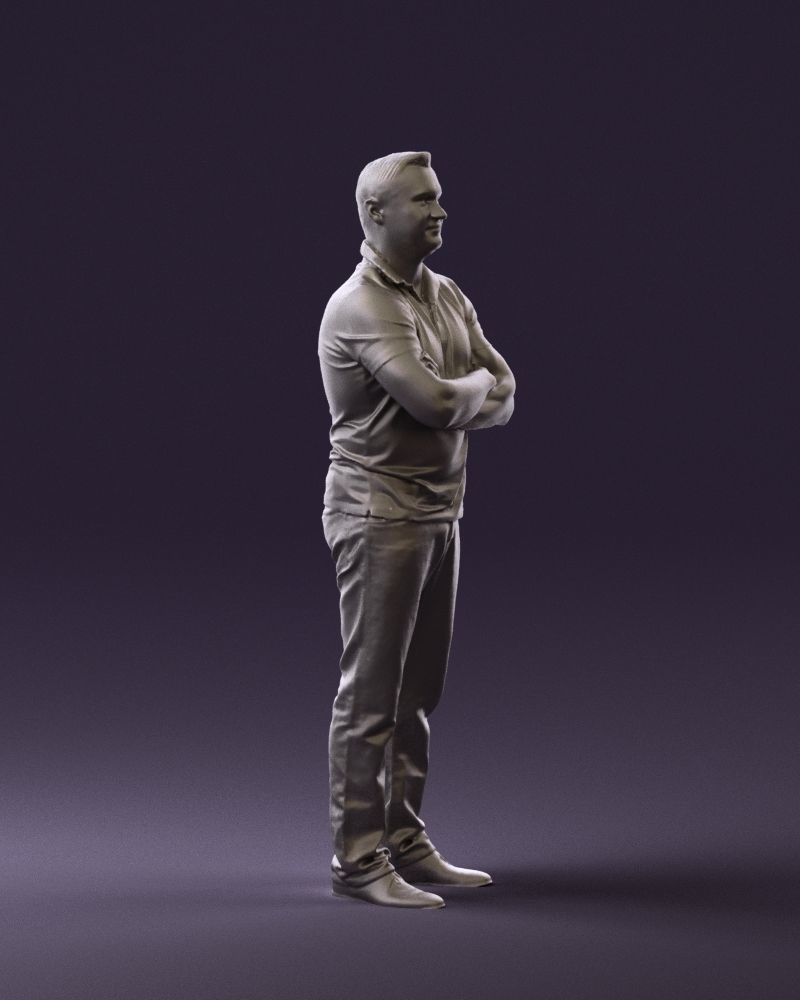 Man in dark blue polo cross hands 0817 3D model_10