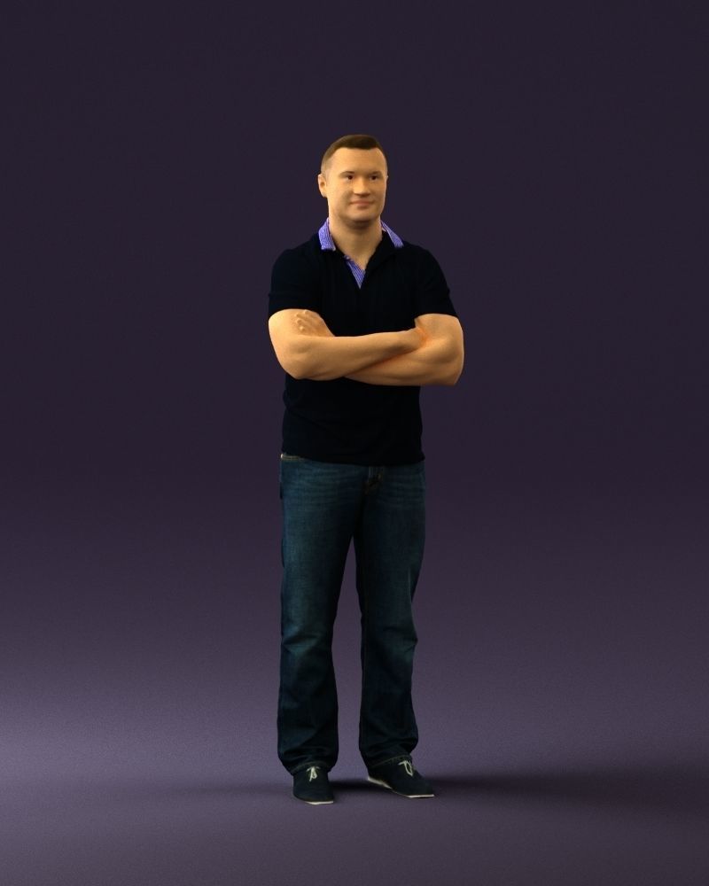 Man in dark blue polo cross hands 0817 3D model_3