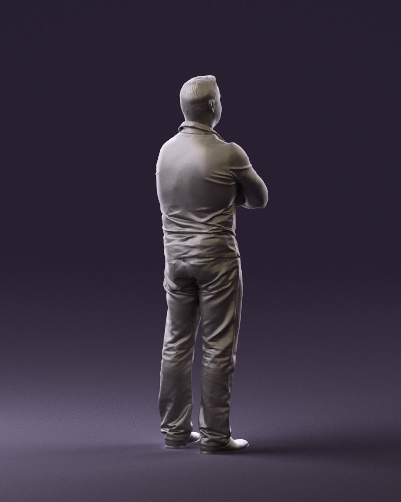 Man in dark blue polo cross hands 0817 3D model_16