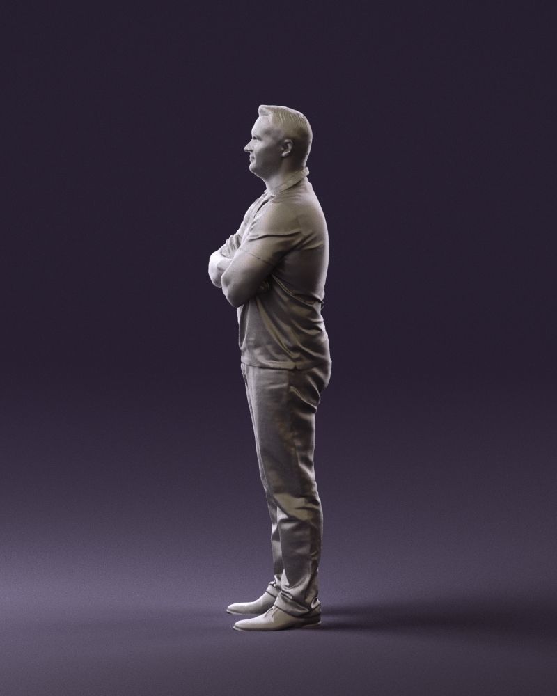 Man in dark blue polo cross hands 0817 3D model_25