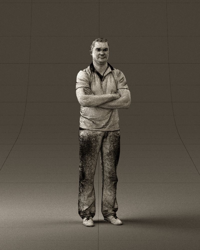 Man in dark blue polo cross hands 0817 3D model_5