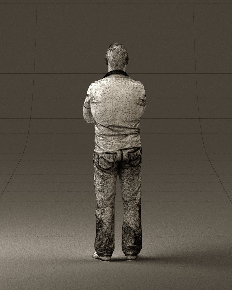 Man in dark blue polo cross hands 0817 3D model_20