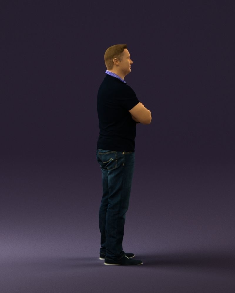 Man in dark blue polo cross hands 0817 3D model_12