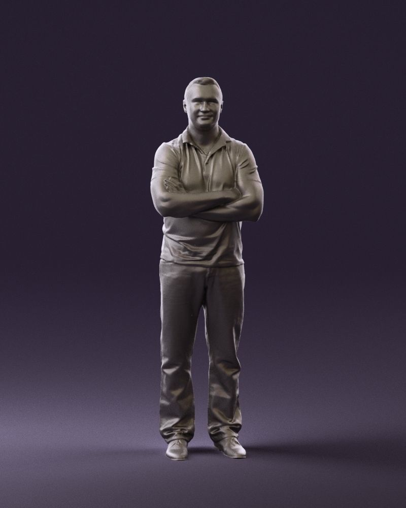 Man in dark blue polo cross hands 0817 3D model_37