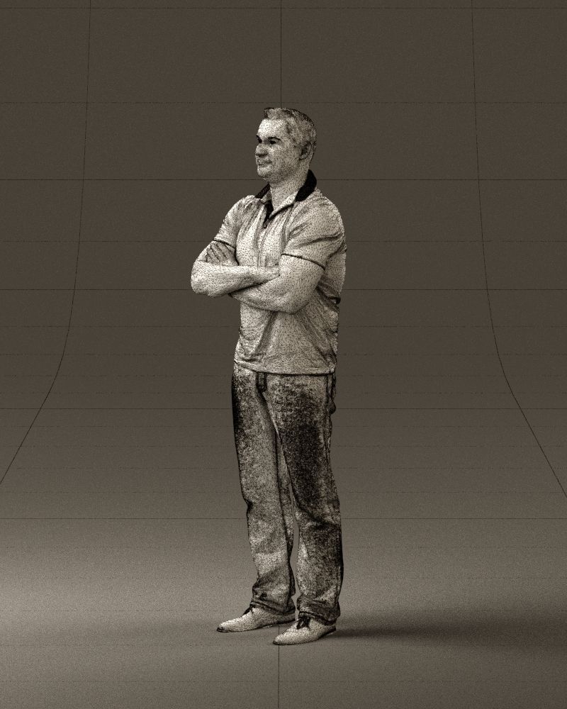 Man in dark blue polo cross hands 0817 3D model_29