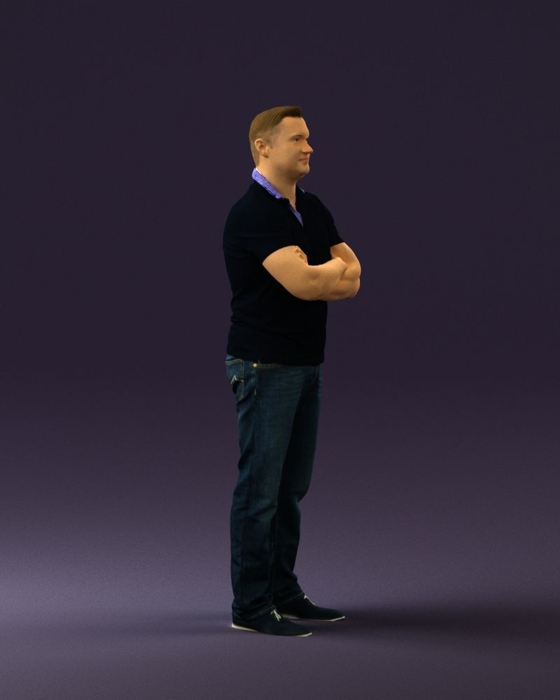 Man in dark blue polo cross hands 0817 3D model_9