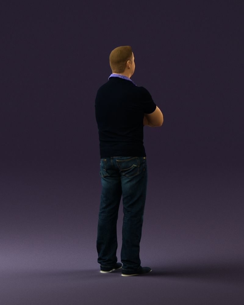 Man in dark blue polo cross hands 0817 3D model_15