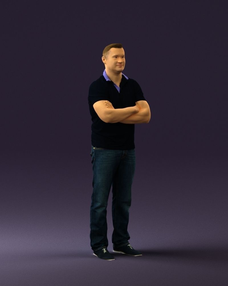 Man in dark blue polo cross hands 0817 3D model_6
