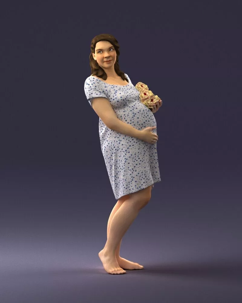 000479 Pregnant Woman Holding White Roses 3D Scan Low-poly 3D model