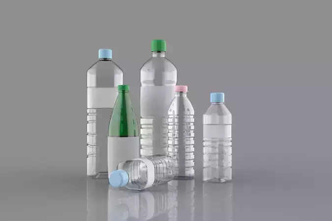 A collection of plastic water bottles by size 3D model