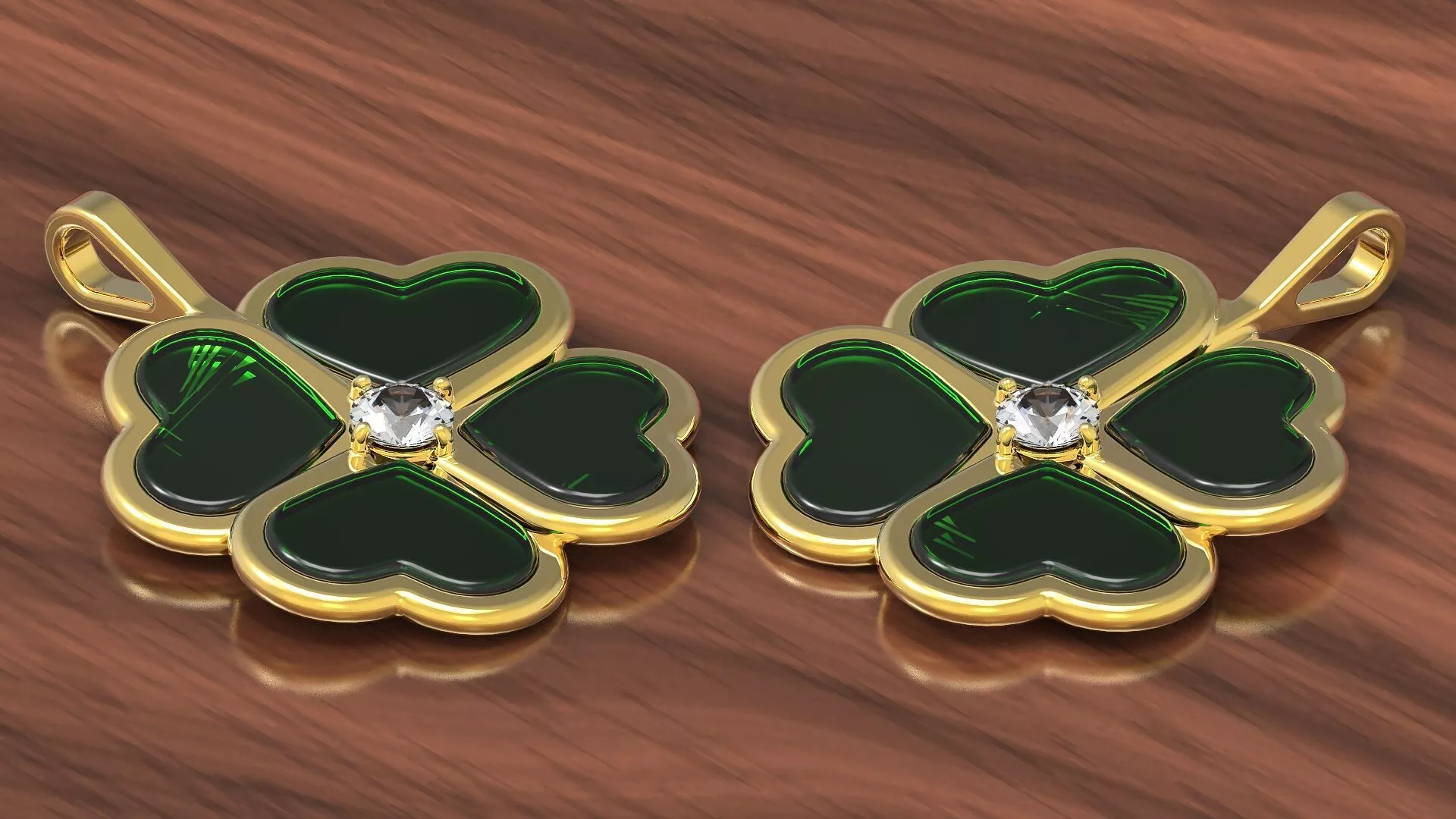 pendant four leaf clover in gold Free 3D print model