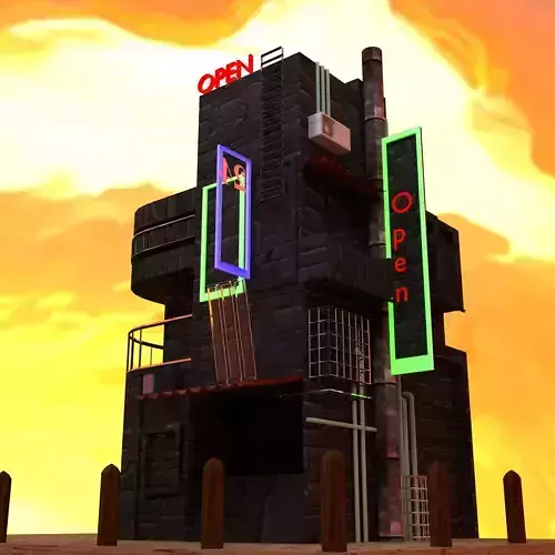 Hotel building with neon sign