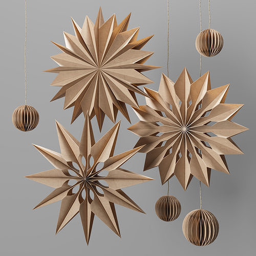 Christmas Paper Stars Set 1 Low-poly 3D model